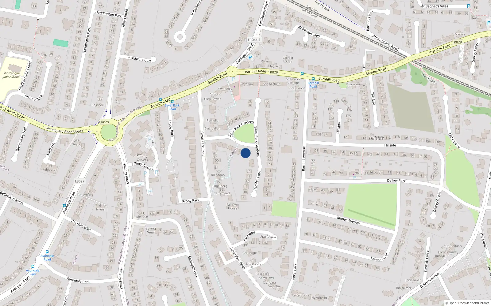 Overhead map showing the location of St Joesphs, 28 Saval Park Gardens, Dalkey