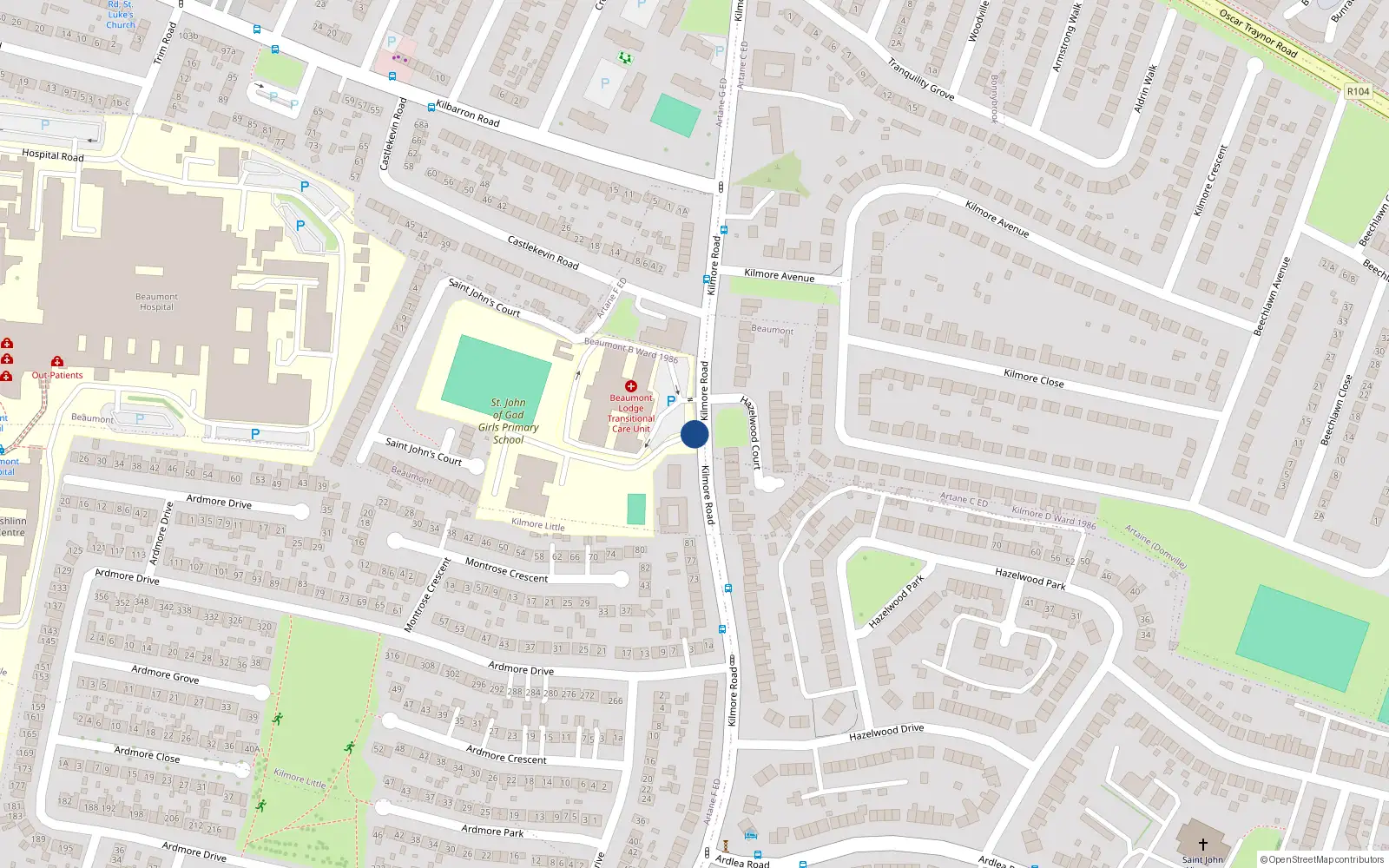 Overhead map showing the location of Kilmore Road, Dublin 5