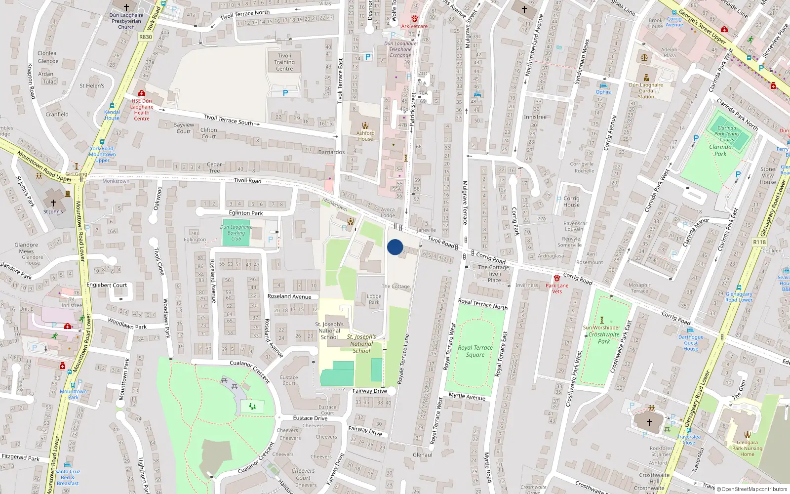 Overhead map showing the location of Monkstown, Dublin, Co. Dublin