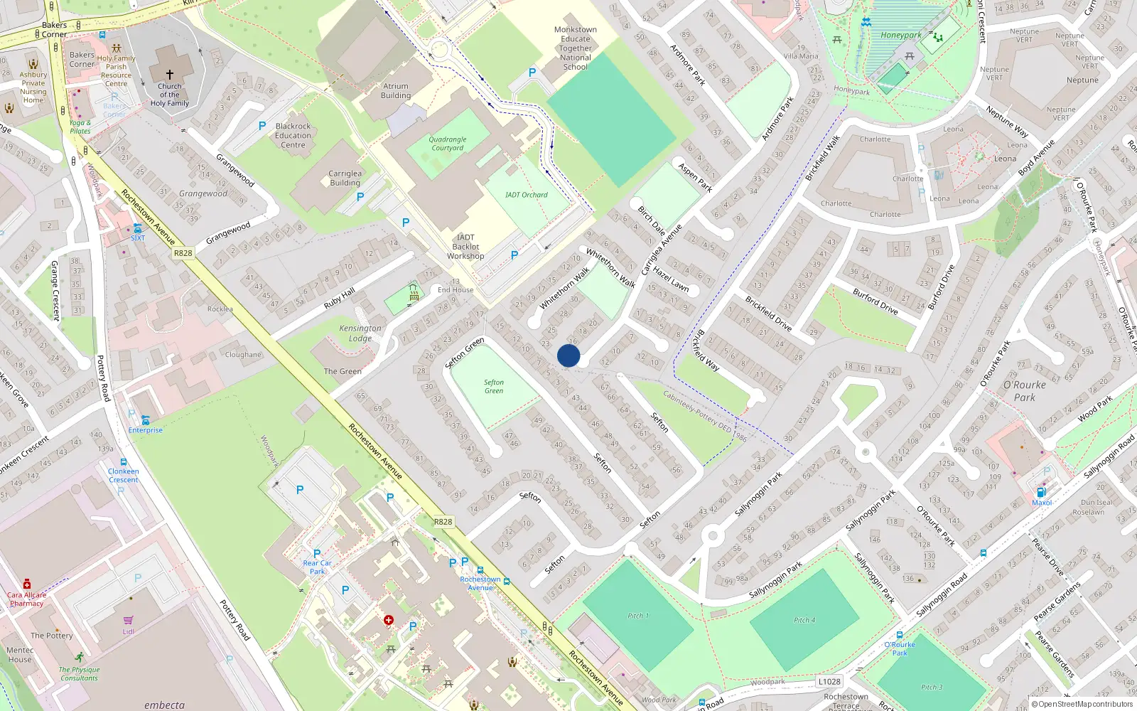 Overhead map showing the location of 14 Carriglea Avenue, Dunlaoghaire