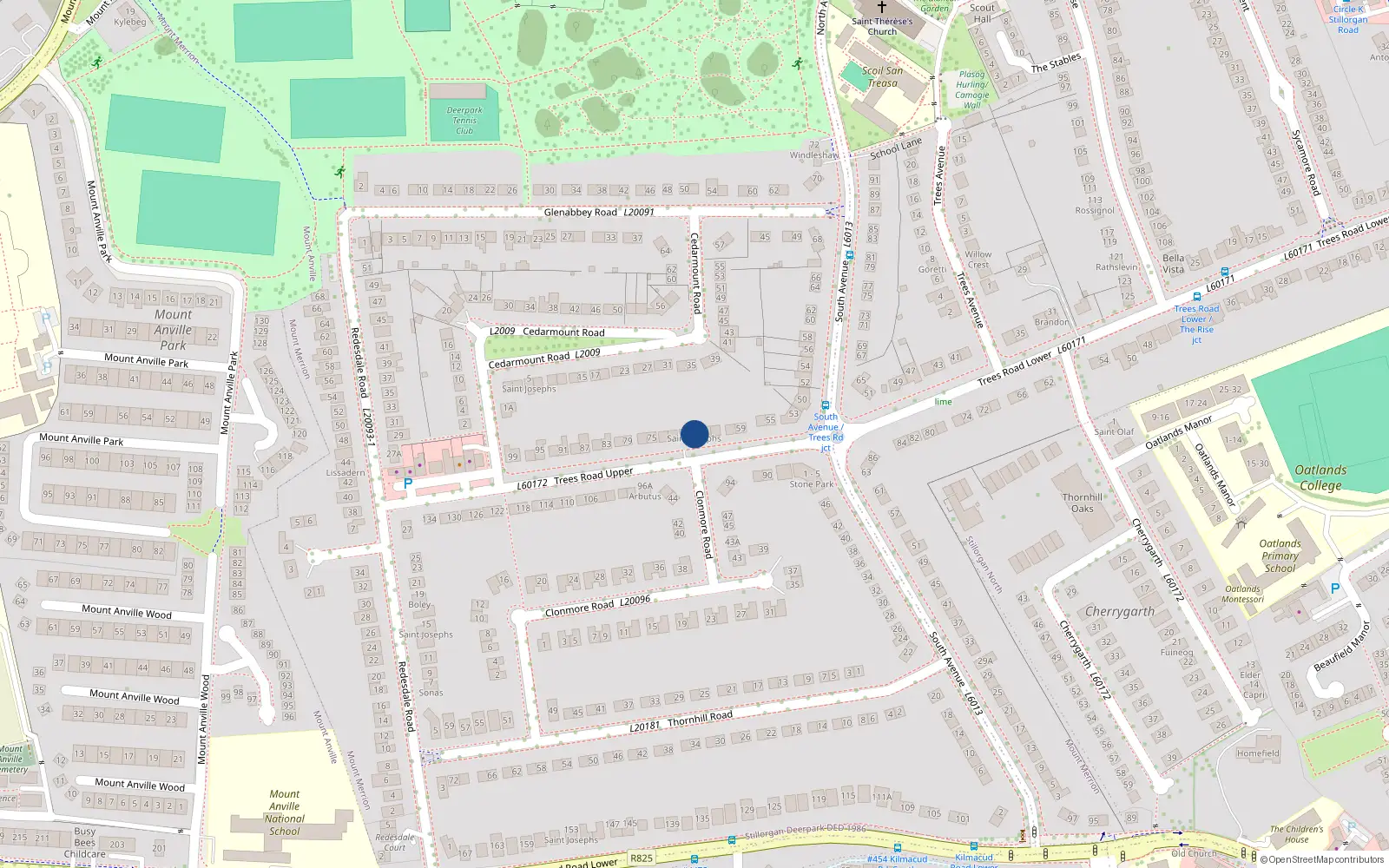 Overhead map showing the location of St Josephs, 67 Trees Road, Mount Merrion