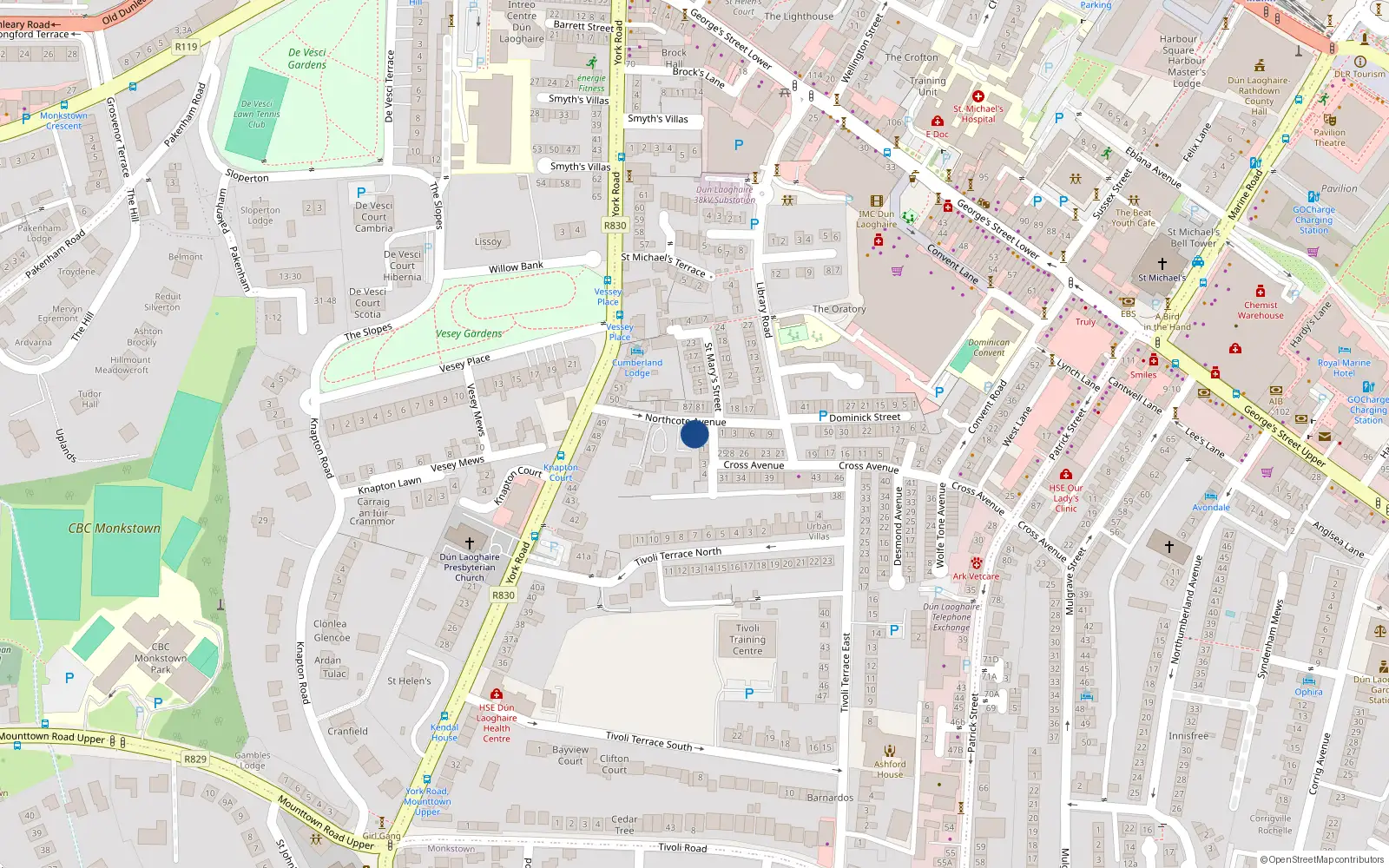 Overhead map showing the location of Dún Laoghaire, Dublin, Co. Dublin