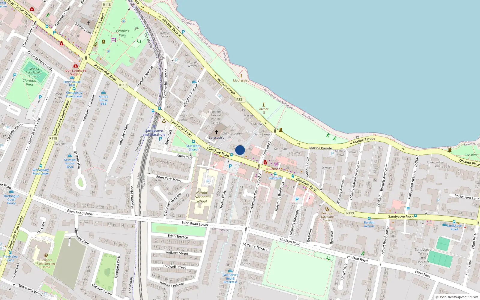 Overhead map showing the location of St Judes, 3 Glenn Terrace, Glasthule