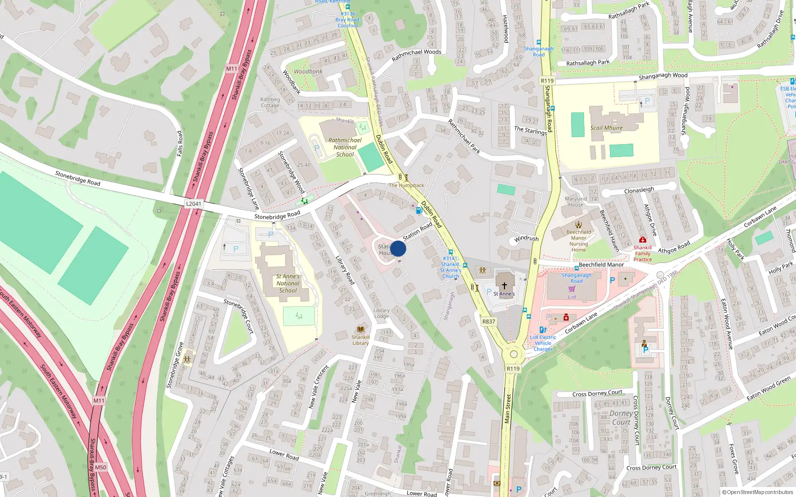 Overhead map showing the location of Station Road, Shankill