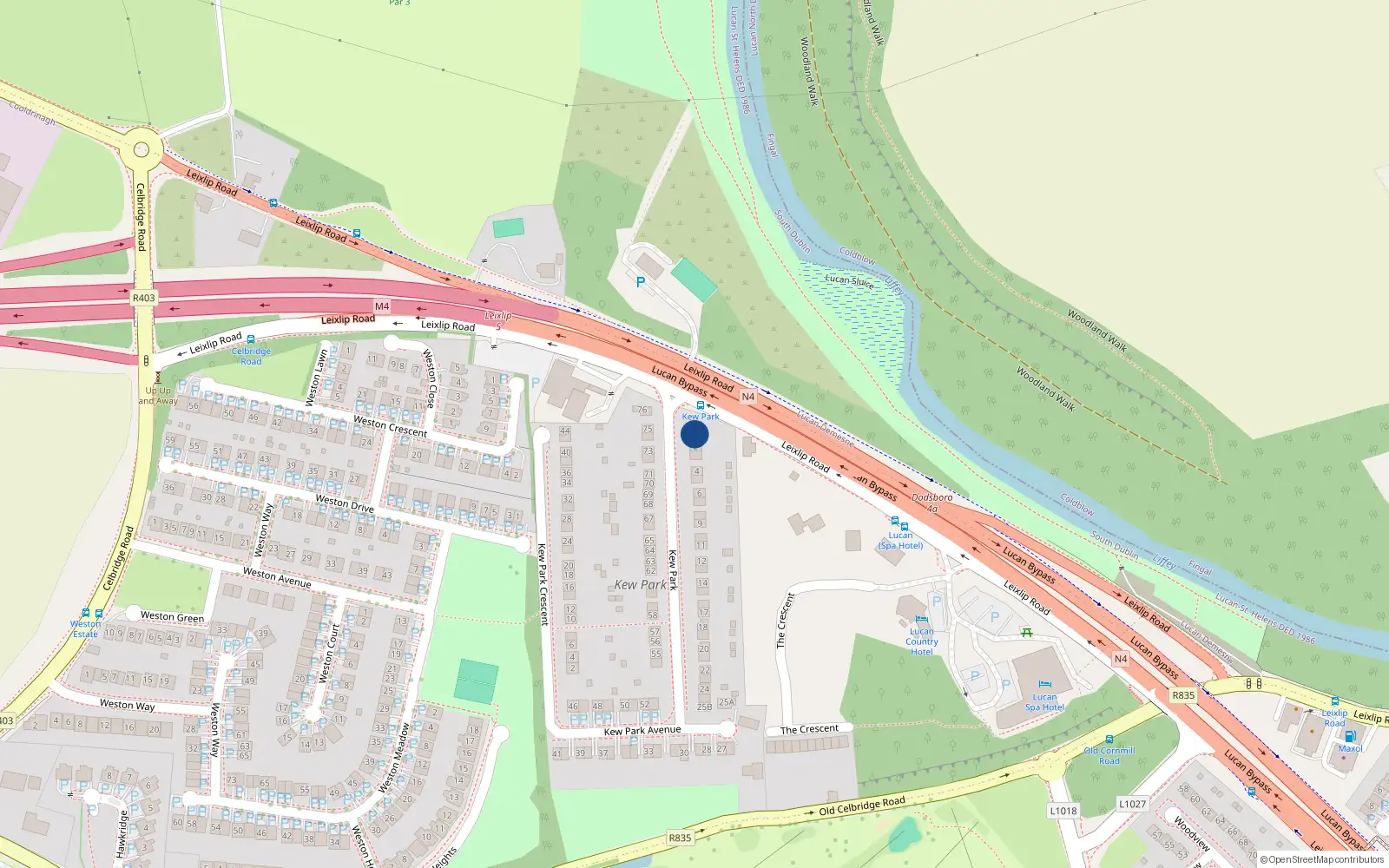Overhead map showing the location of 1 Kew Park, Lucan