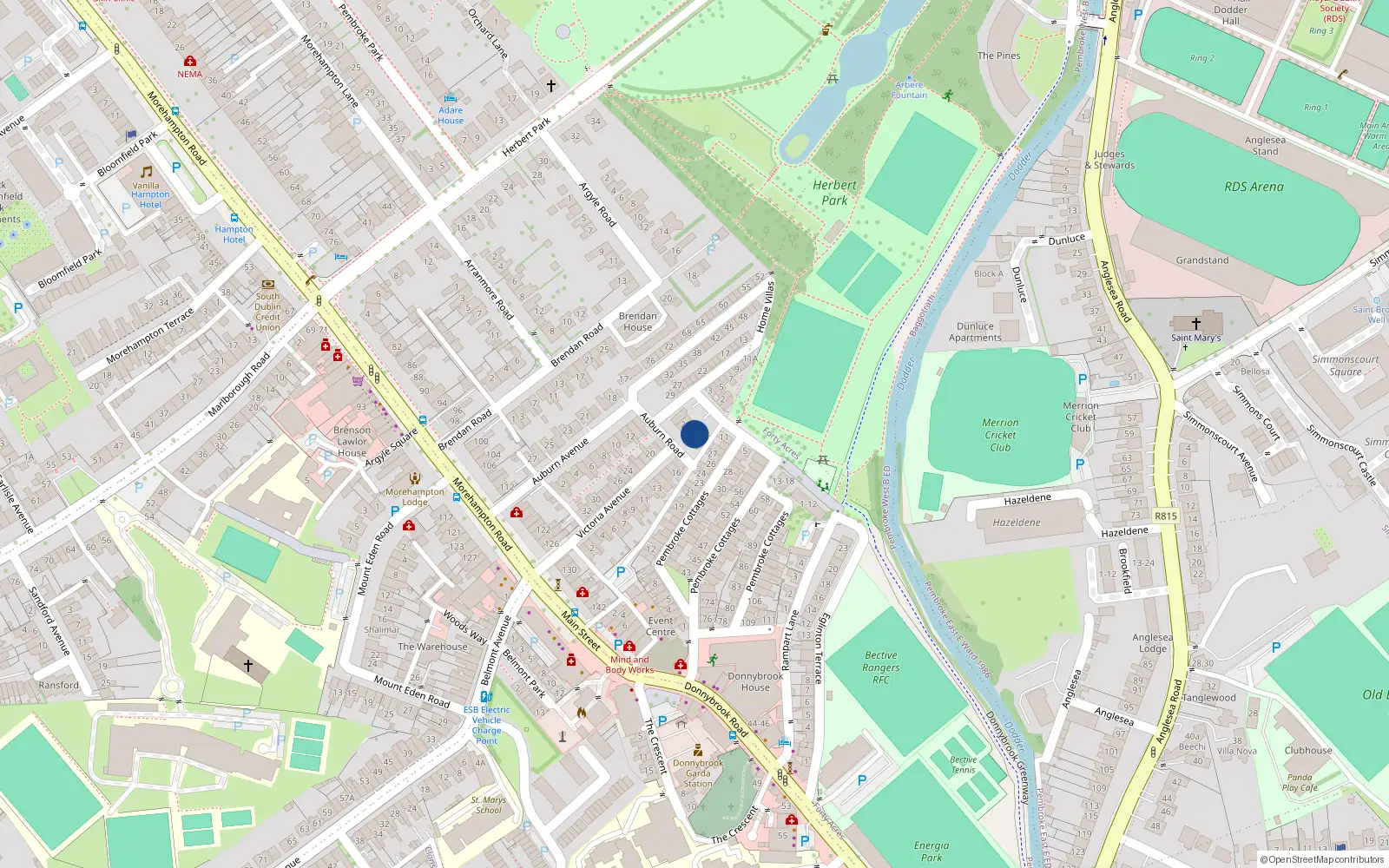 Overhead map showing the location of 4 Auburn Road, Donnybrook Dublin 4