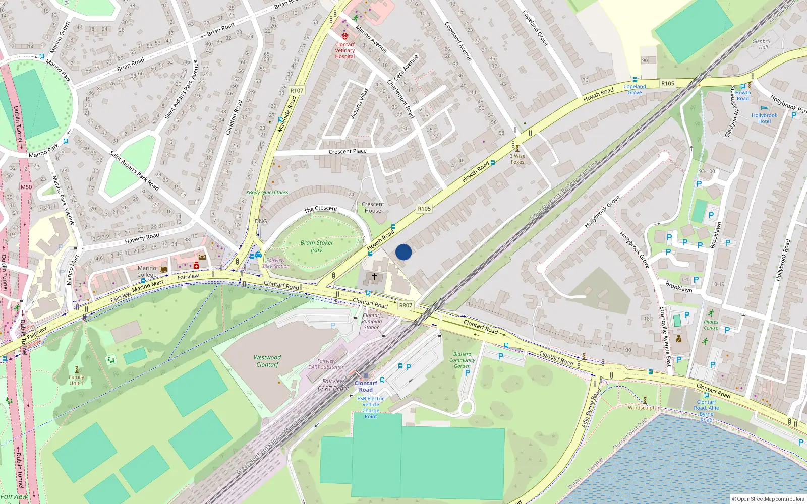 Overhead map showing the location of 5 Howth Road, Clontarf Dublin 3