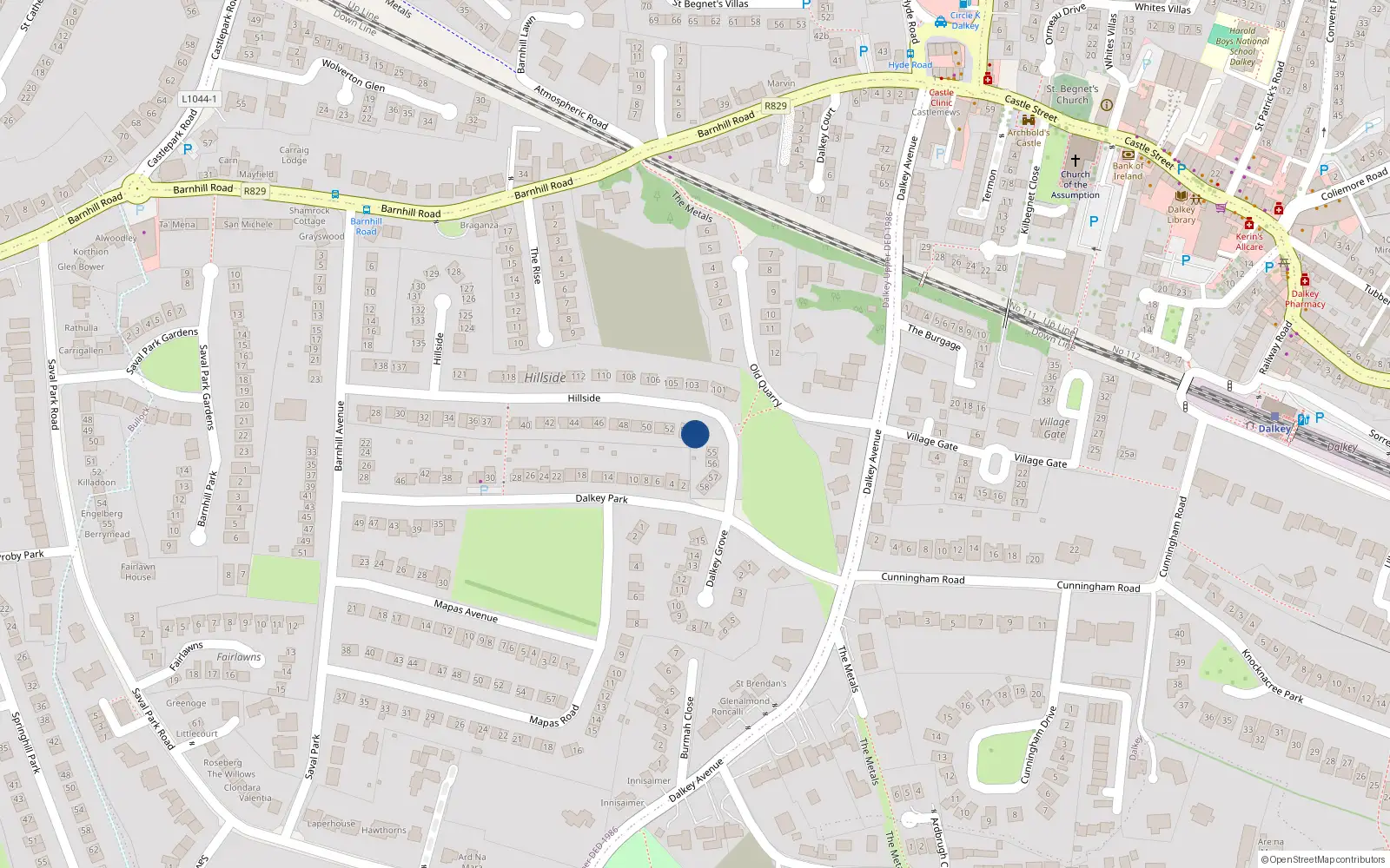 Overhead map showing the location of St Therese, 54 Hillside, Dalkey