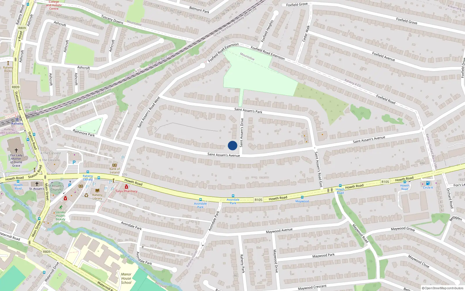 Overhead map showing the location of Stella Maris, 2 St Assams Drive, Raheny Dublin 5