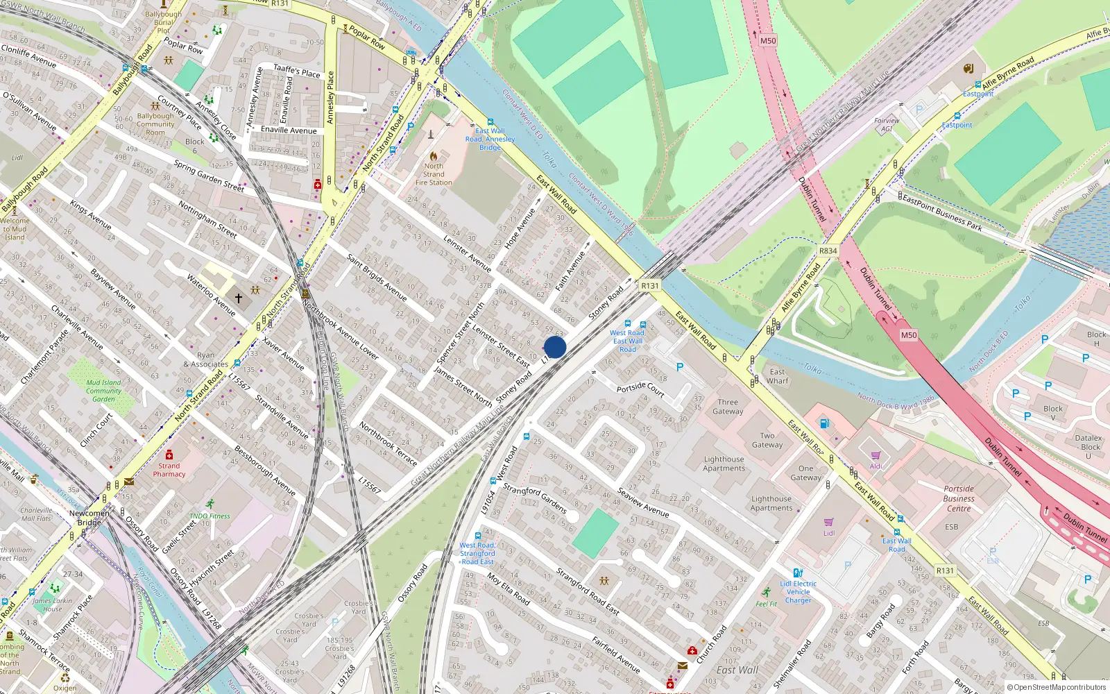 Overhead map showing the location of Stoney Road, North Strand