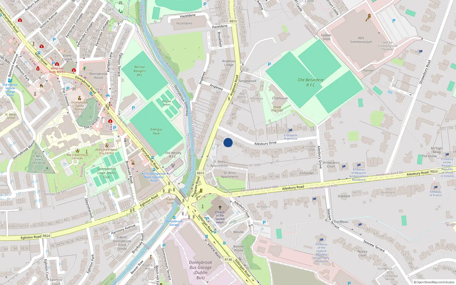 Overhead map showing the location of 2 Ailesbury Drive, Ballsbridge