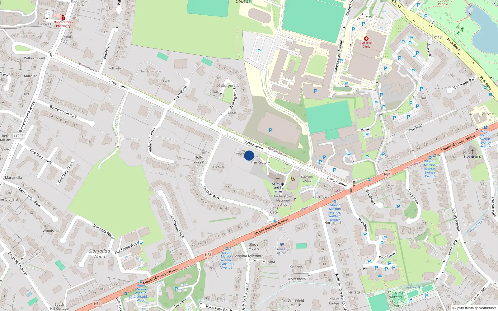 Overhead map showing the location of Merrion, Dublin, Co. Dublin