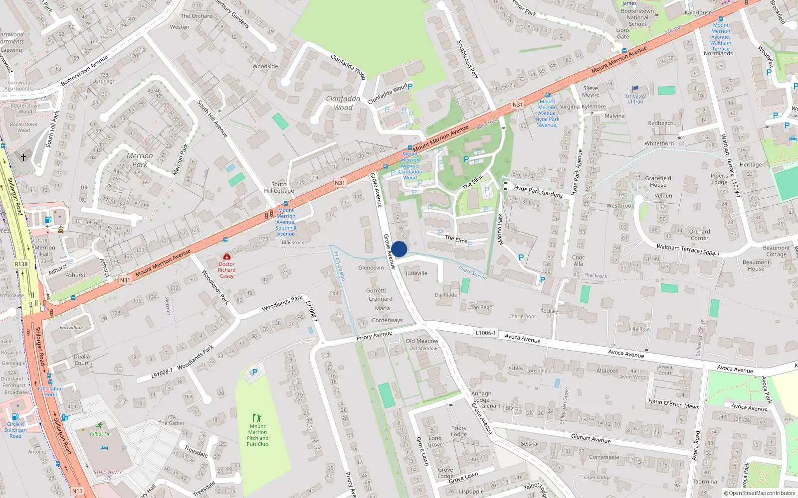 Overhead map showing the location of 5 Grove Avenue, Blackrock