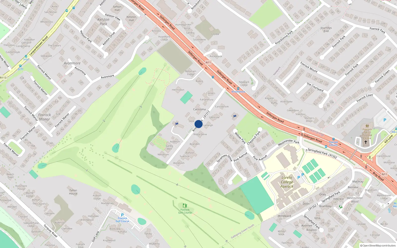 Overhead map showing the location of Knocksinna, Foxrock