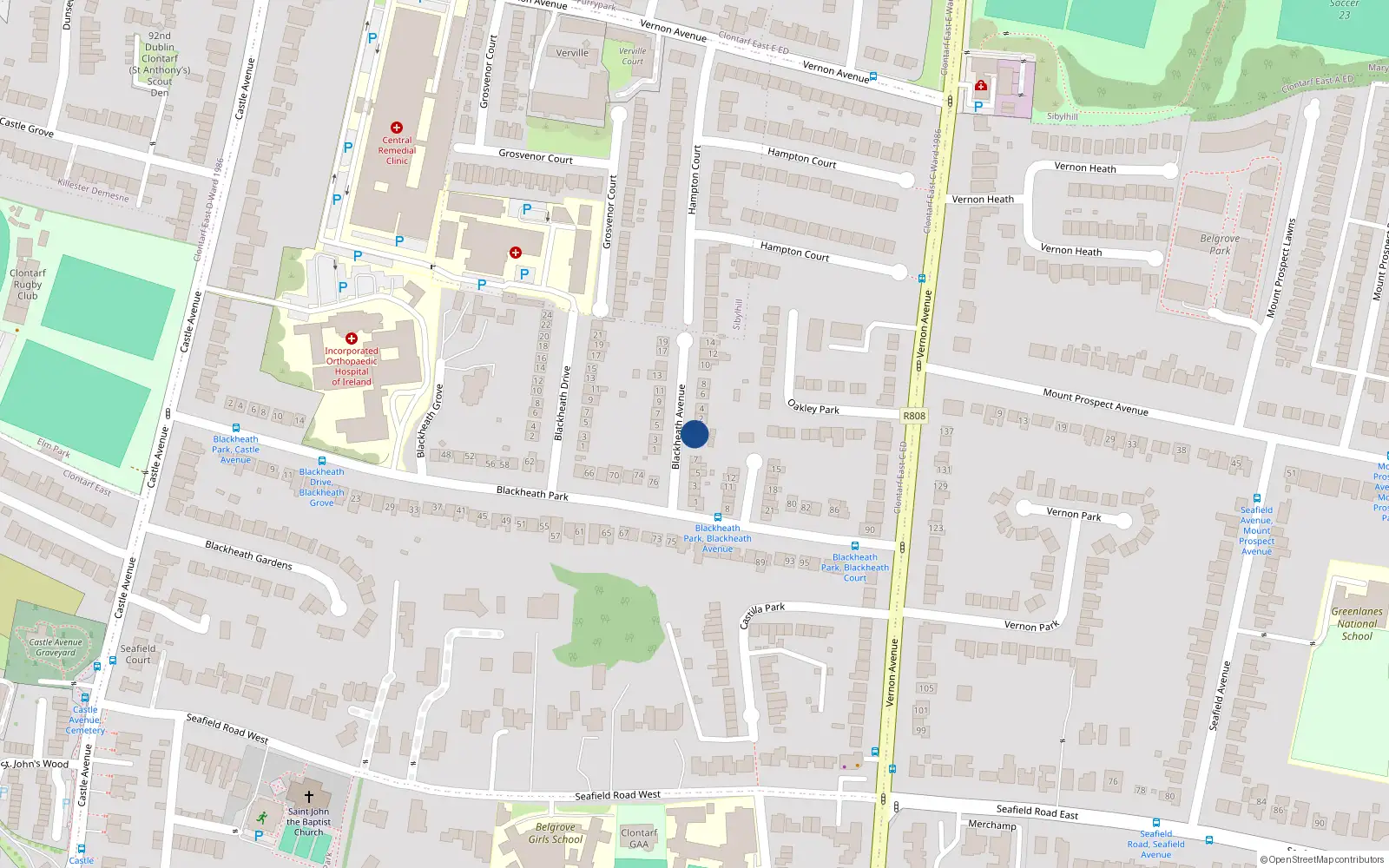 Overhead map showing the location of Blackheath Avenue, Dublin 3
