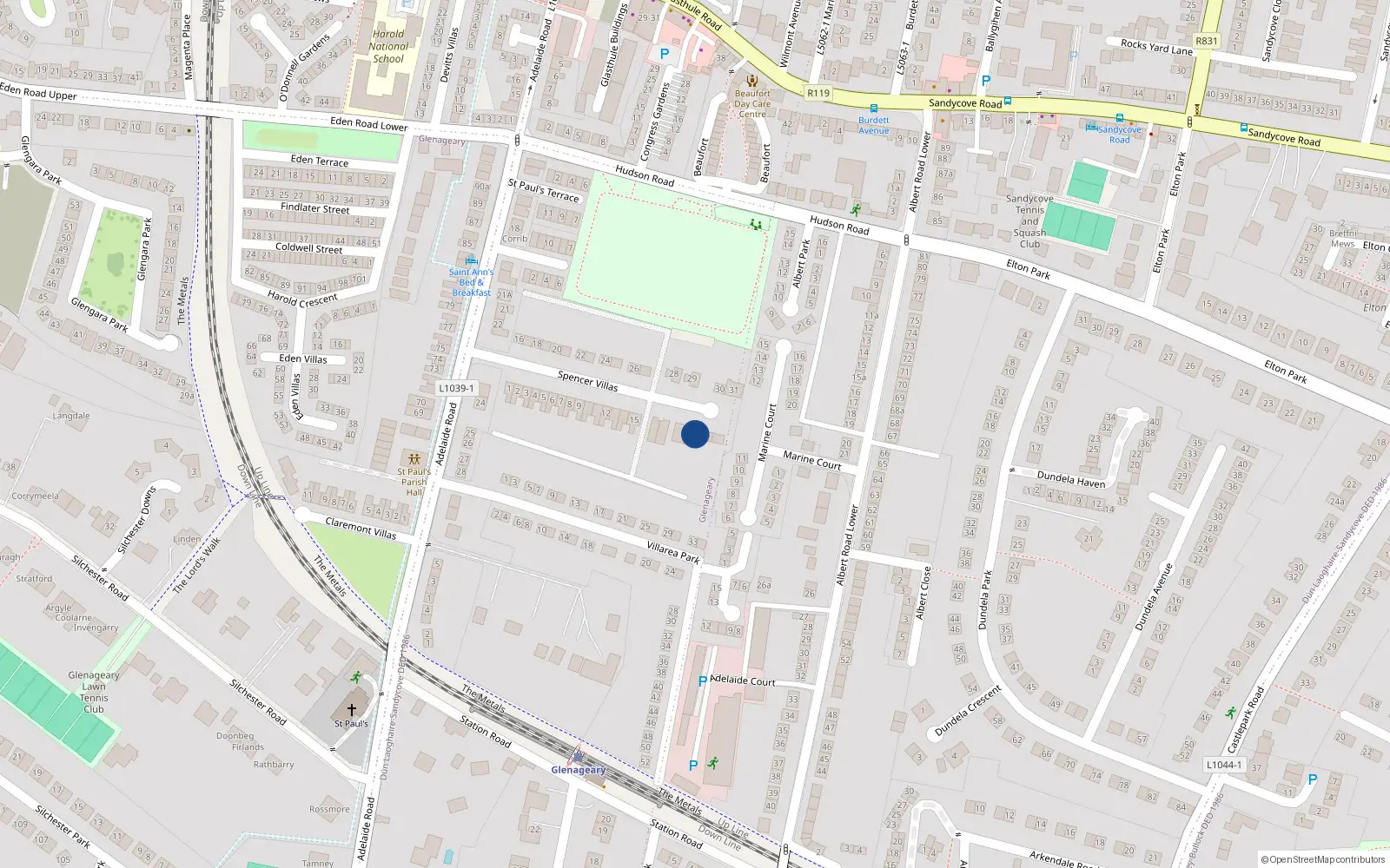 Overhead map showing the location of Glenageary, Dublin, Co. Dublin