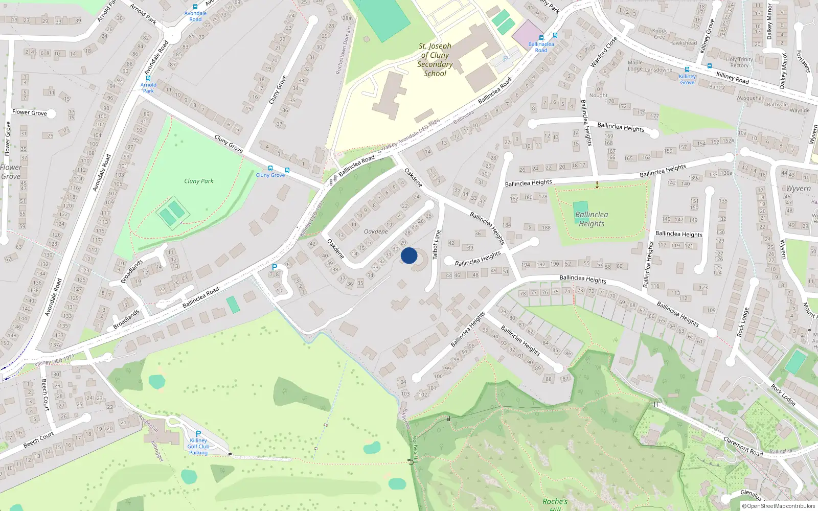 Overhead map showing the location of Ballinclea, Dublin, Co. Dublin