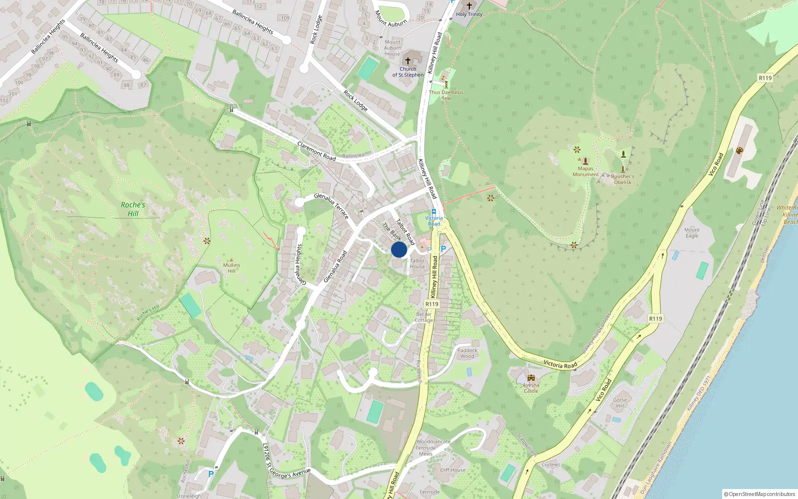 Overhead map showing the location of Rocheshill, Dublin, Co. Dublin