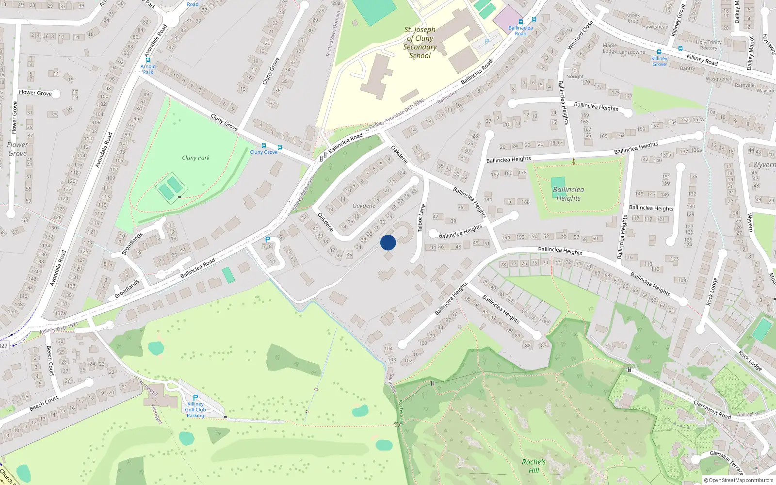 Overhead map showing the location of Talbot Lane, Killiney