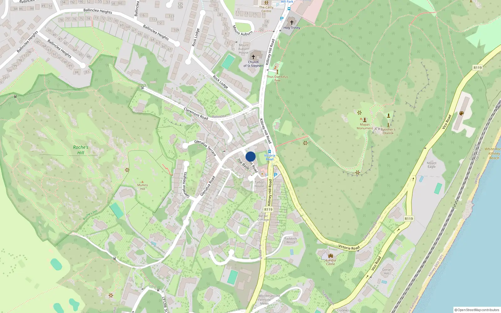 Overhead map showing the location of Rocheshill, Dublin, Co. Dublin