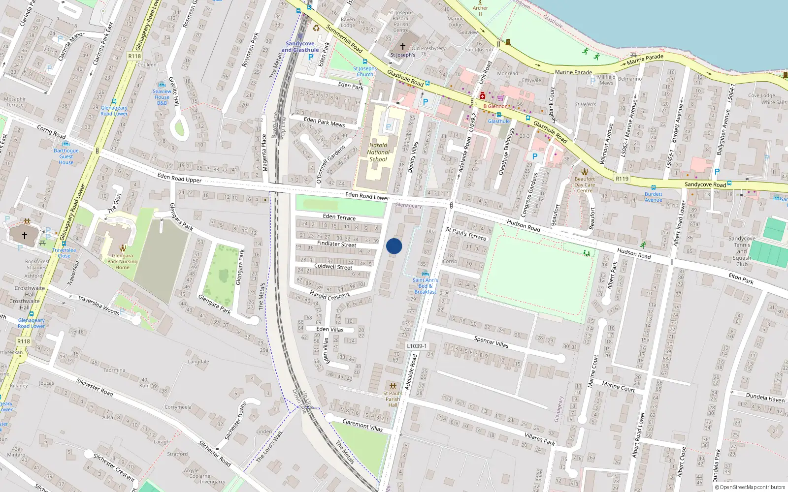 Overhead map showing the location of Glenageary, Dublin, Co. Dublin