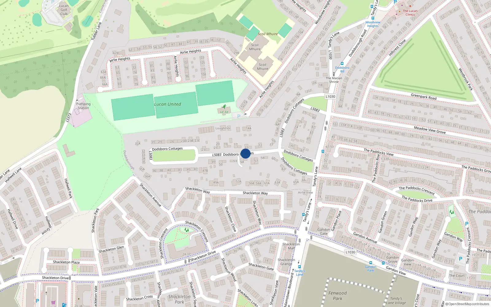 Overhead map showing the location of Dodsborough Cottages, Lucan