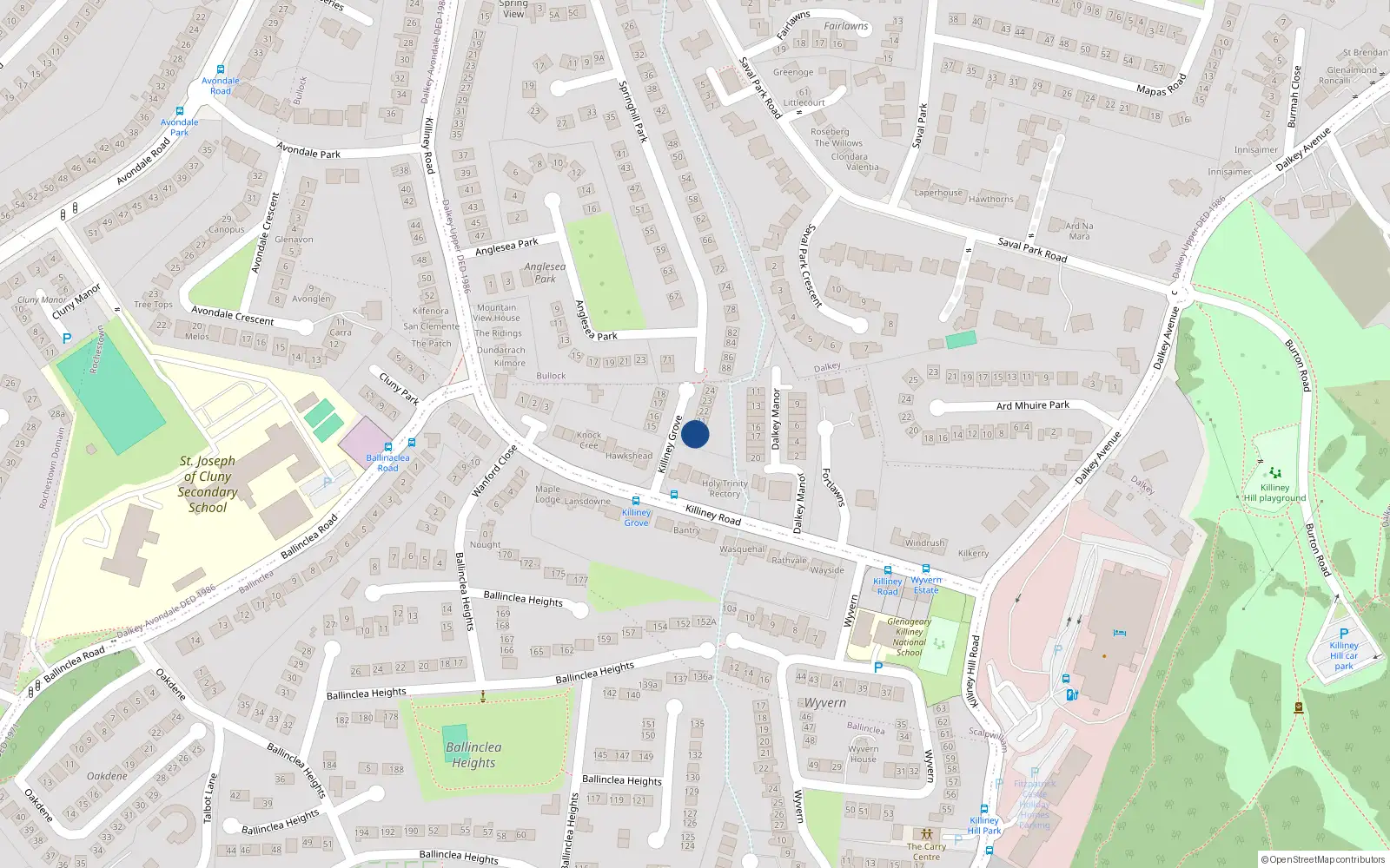 Overhead map showing the location of Killiney Grove, Killiney