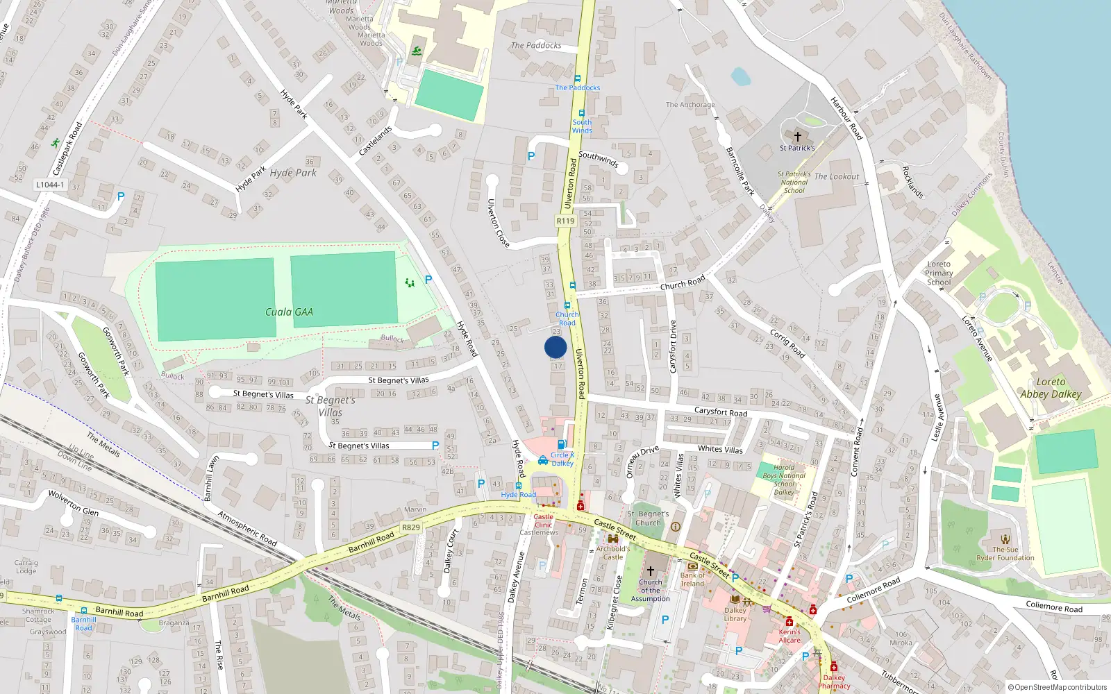 Overhead map showing the location of Dalkey, Dublin, Co. Dublin