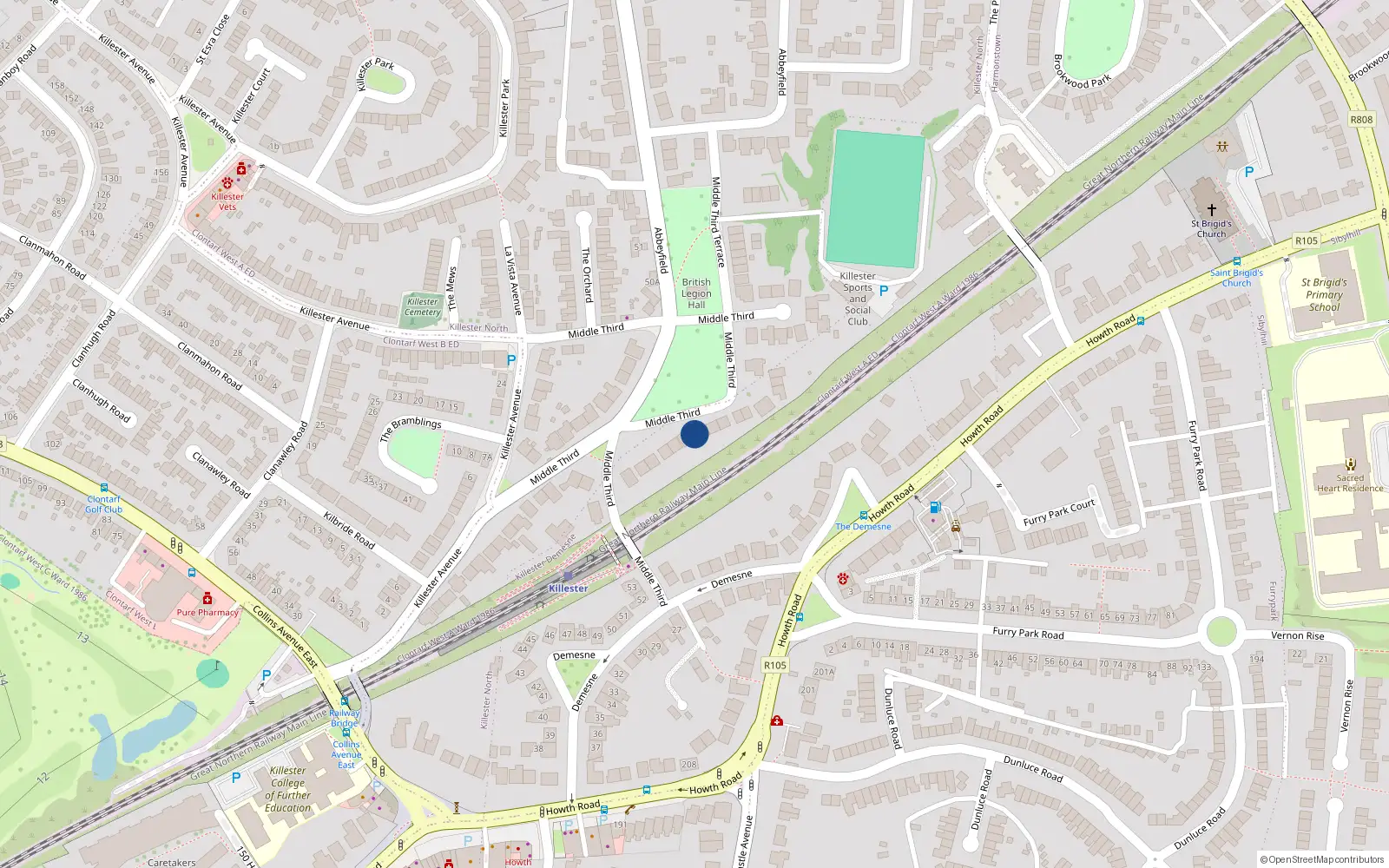 Overhead map showing the location of Clontarf West, Dublin, Co. Dublin