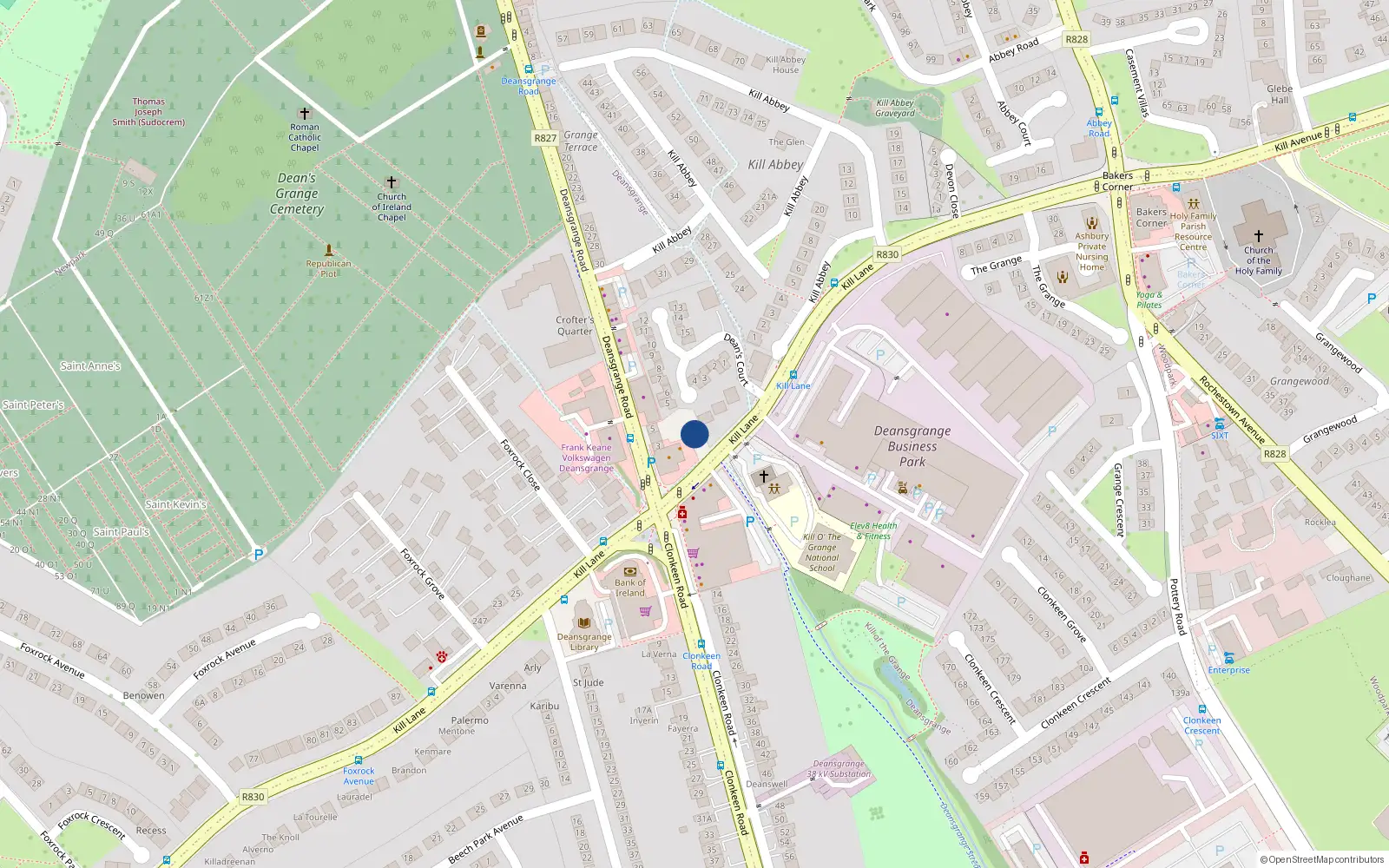 Overhead map showing the location of Deansgrange, Dublin, Co. Dublin