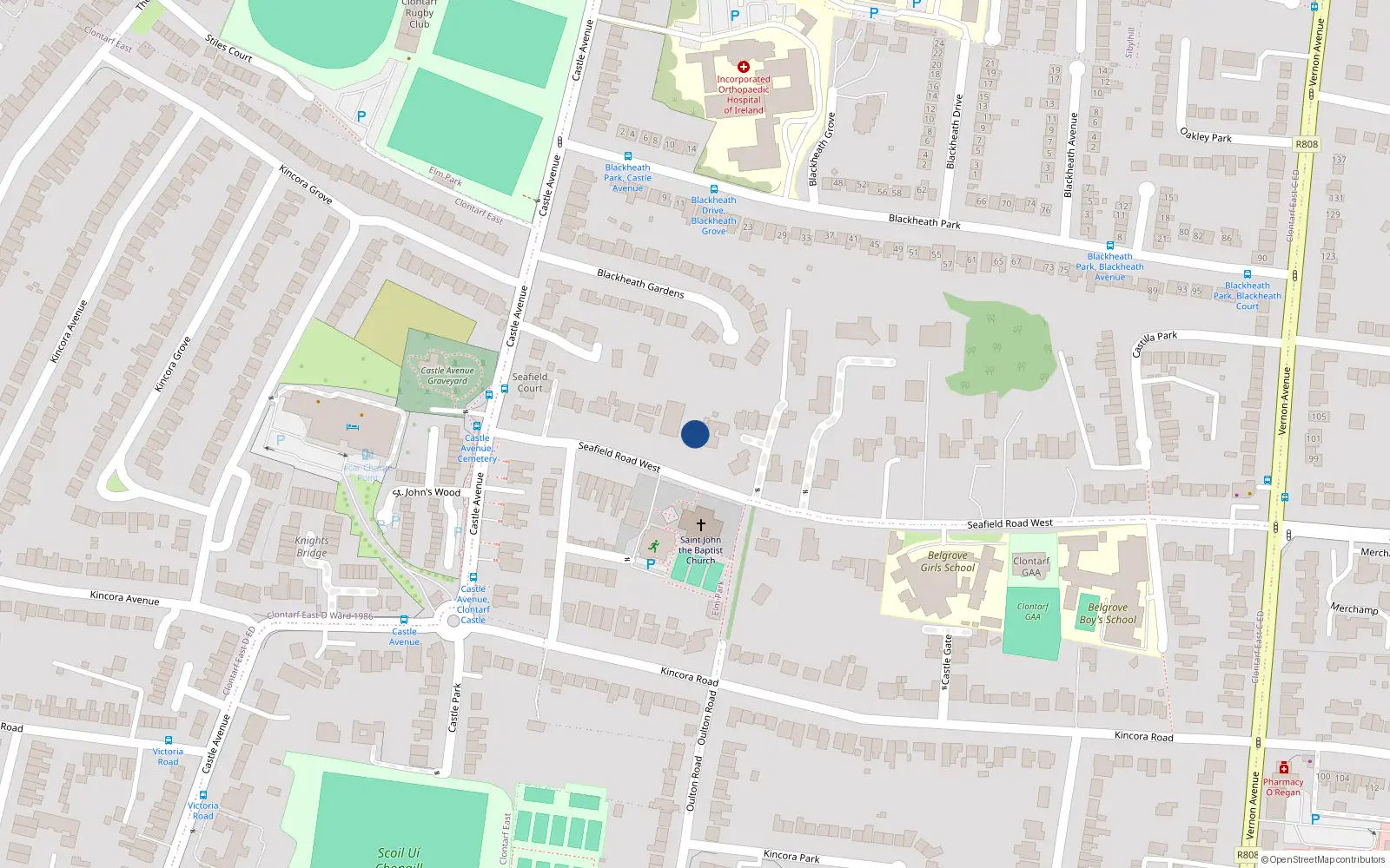 Overhead map showing the location of "tenby" 10B Seafield Road, Clontarf, Dublin 3