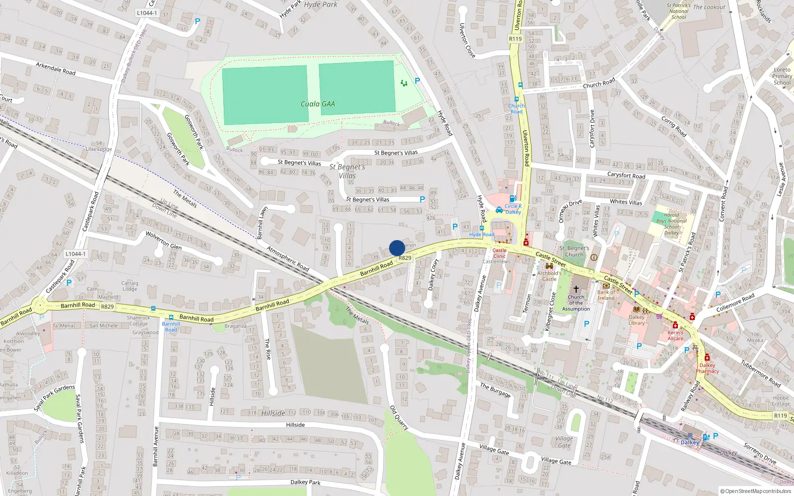 Overhead map showing the location of 39B Barnhill Road, Dalkey