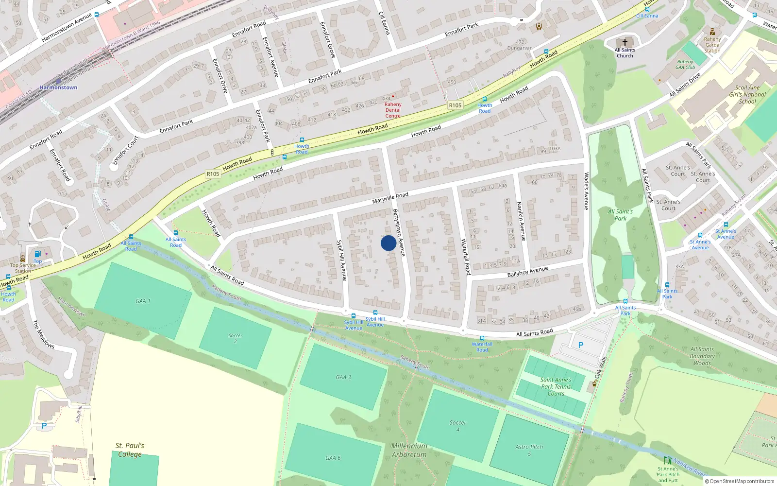 Overhead map showing the location of Terrace, 16 Bettystown Avenue, Raheny