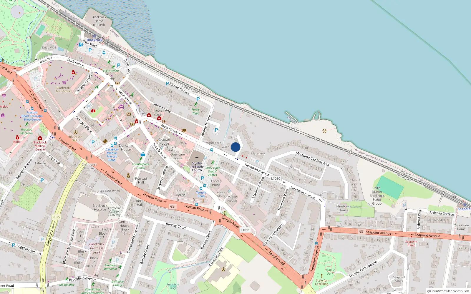 Overhead map showing the location of Maretimo Gardens West, Blackrock