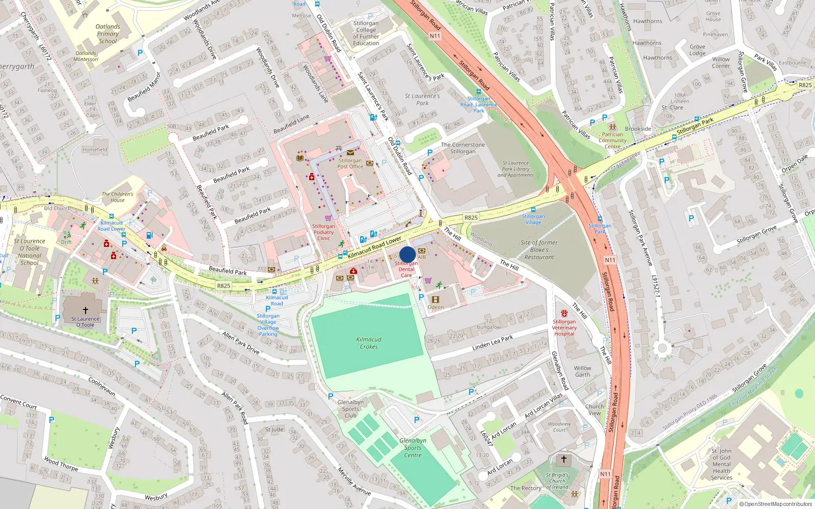 Overhead map showing the location of 24 Lower Kilmacud Road, Stillorgan