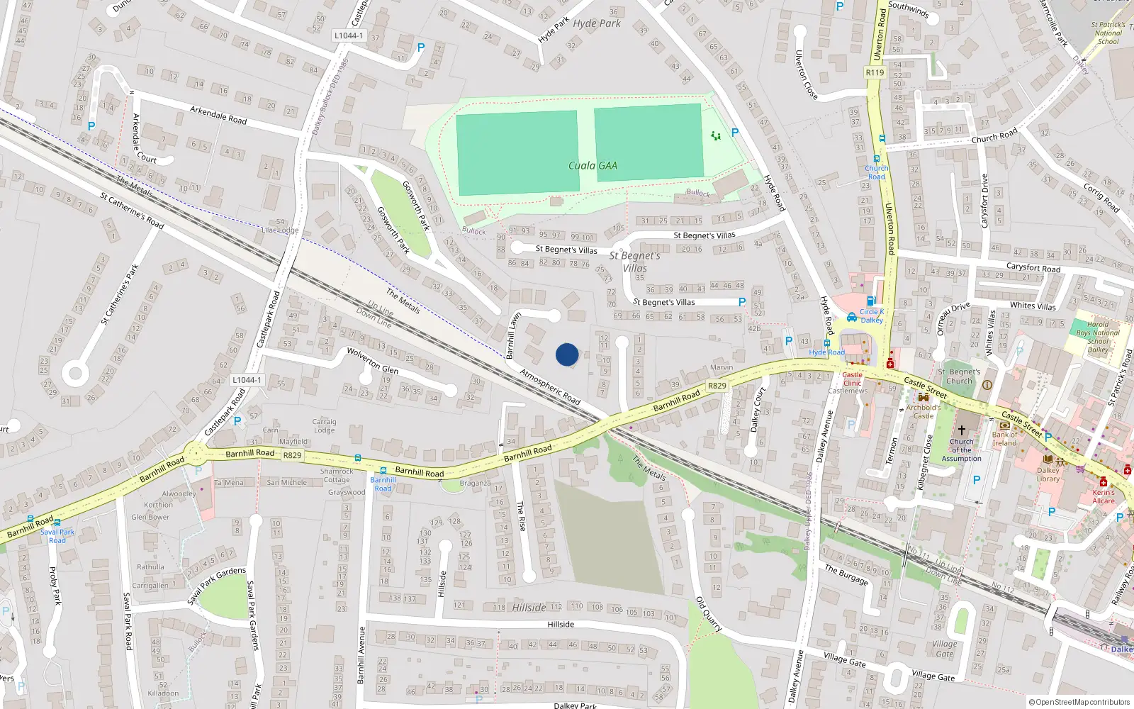 Overhead map showing the location of Barnhill Lawn, Dalkey