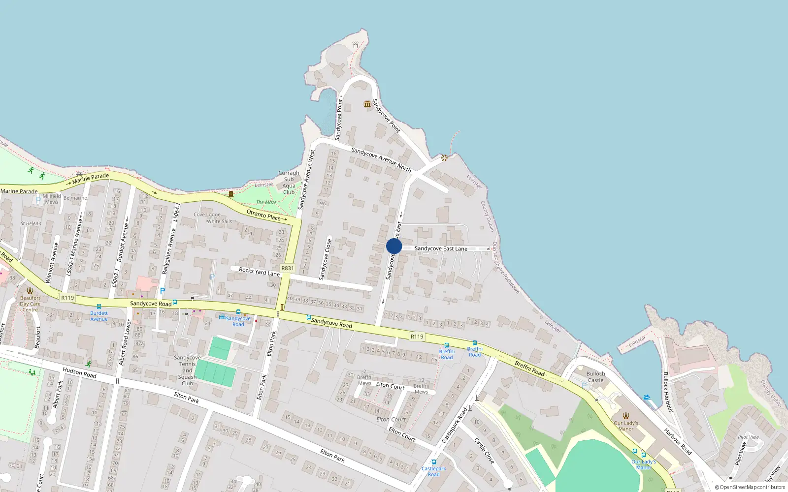 Overhead map showing the location of Sandycove Avenue East, Dun Laoghaire Dublin