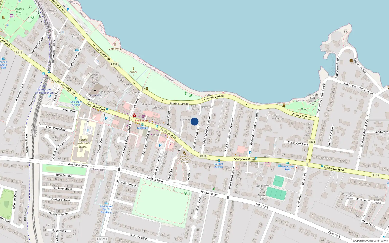 Overhead map showing the location of Glasthule, Dublin, Co. Dublin