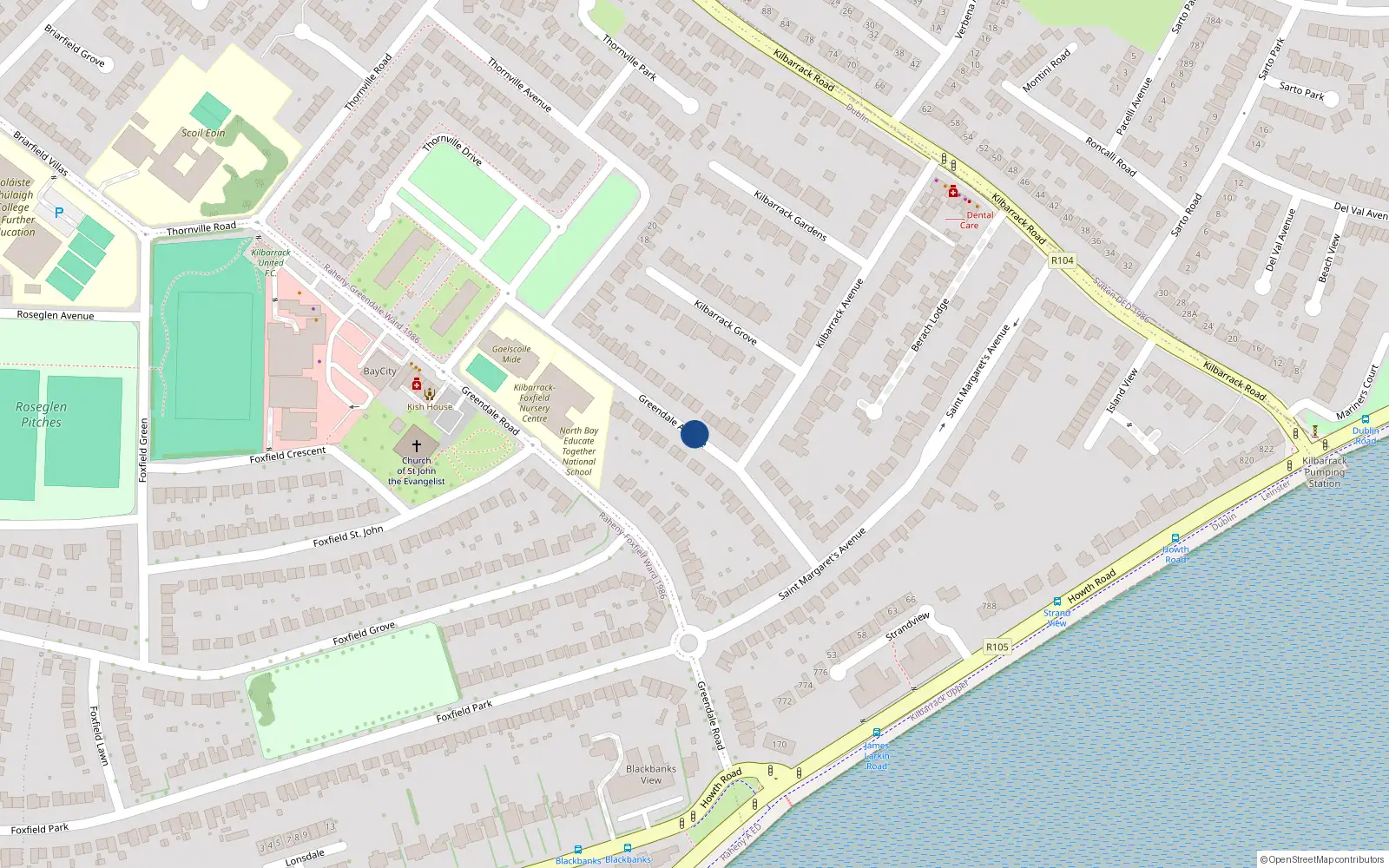 Overhead map showing the location of Greendale Avenue, Raheny Dublin 5