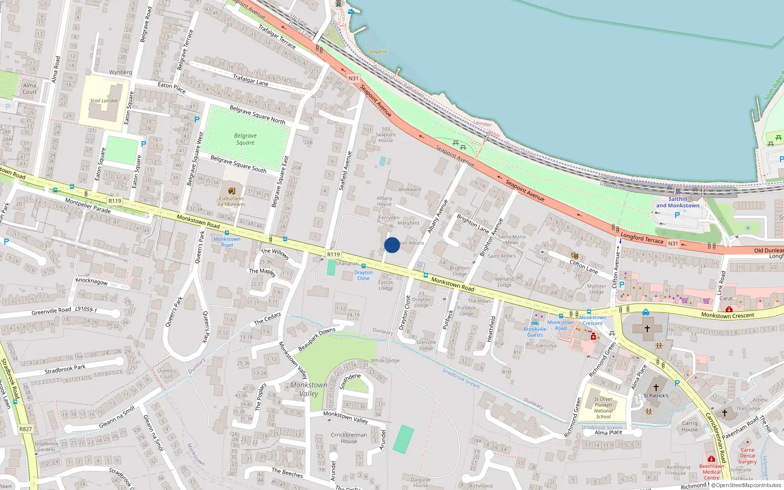 Overhead map showing the location of 50 Monkstown Road, Monkstown
