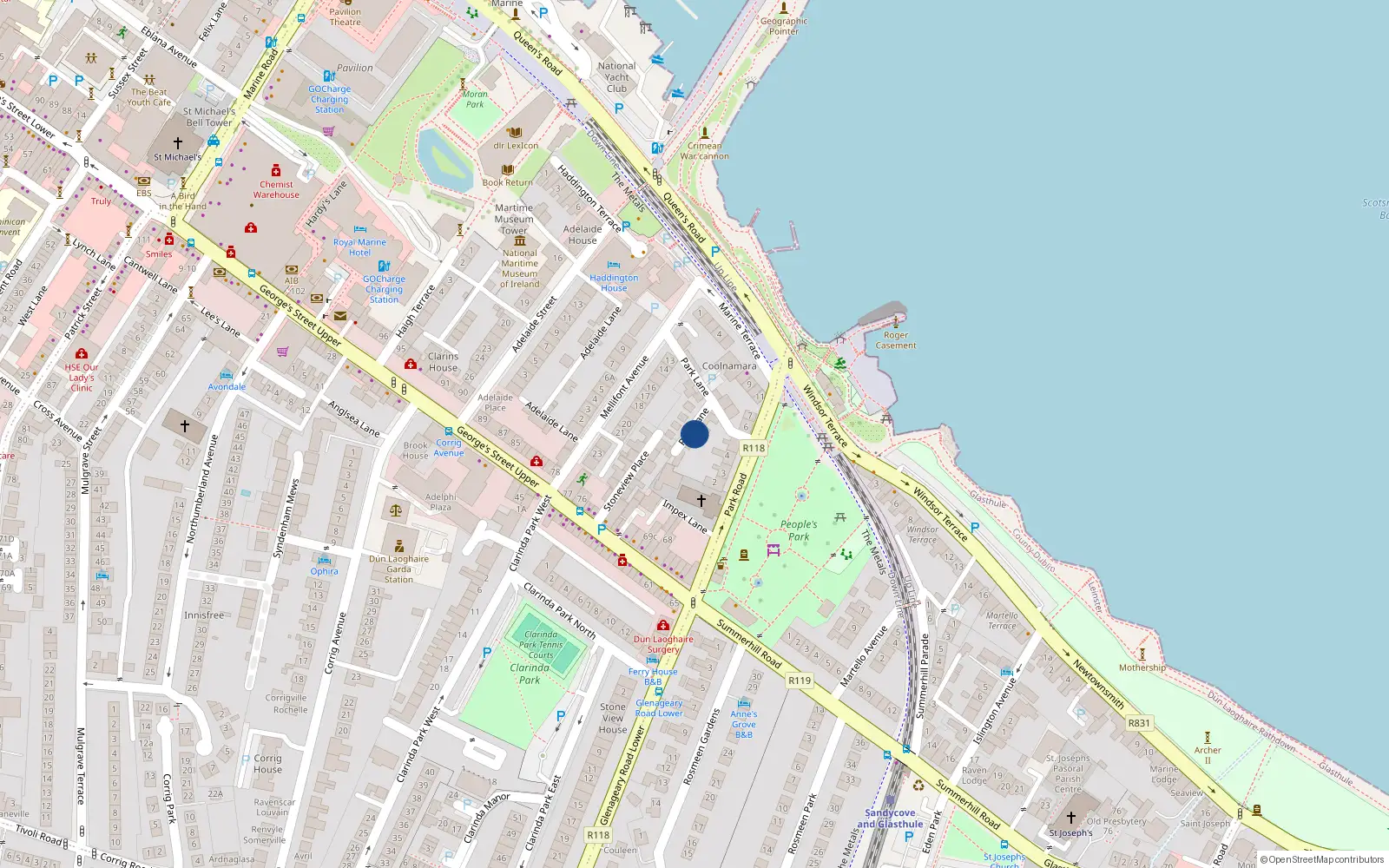 Overhead map showing the location of Dún Laoghaire, Dublin, Co. Dublin