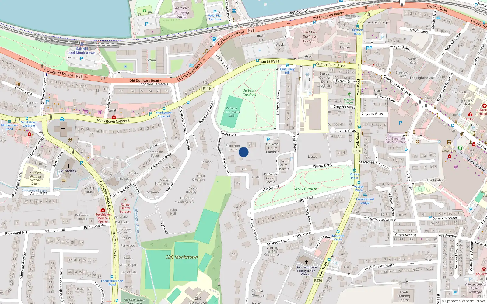 Overhead map showing the location of Dún Laoghaire, Dublin, Co. Dublin