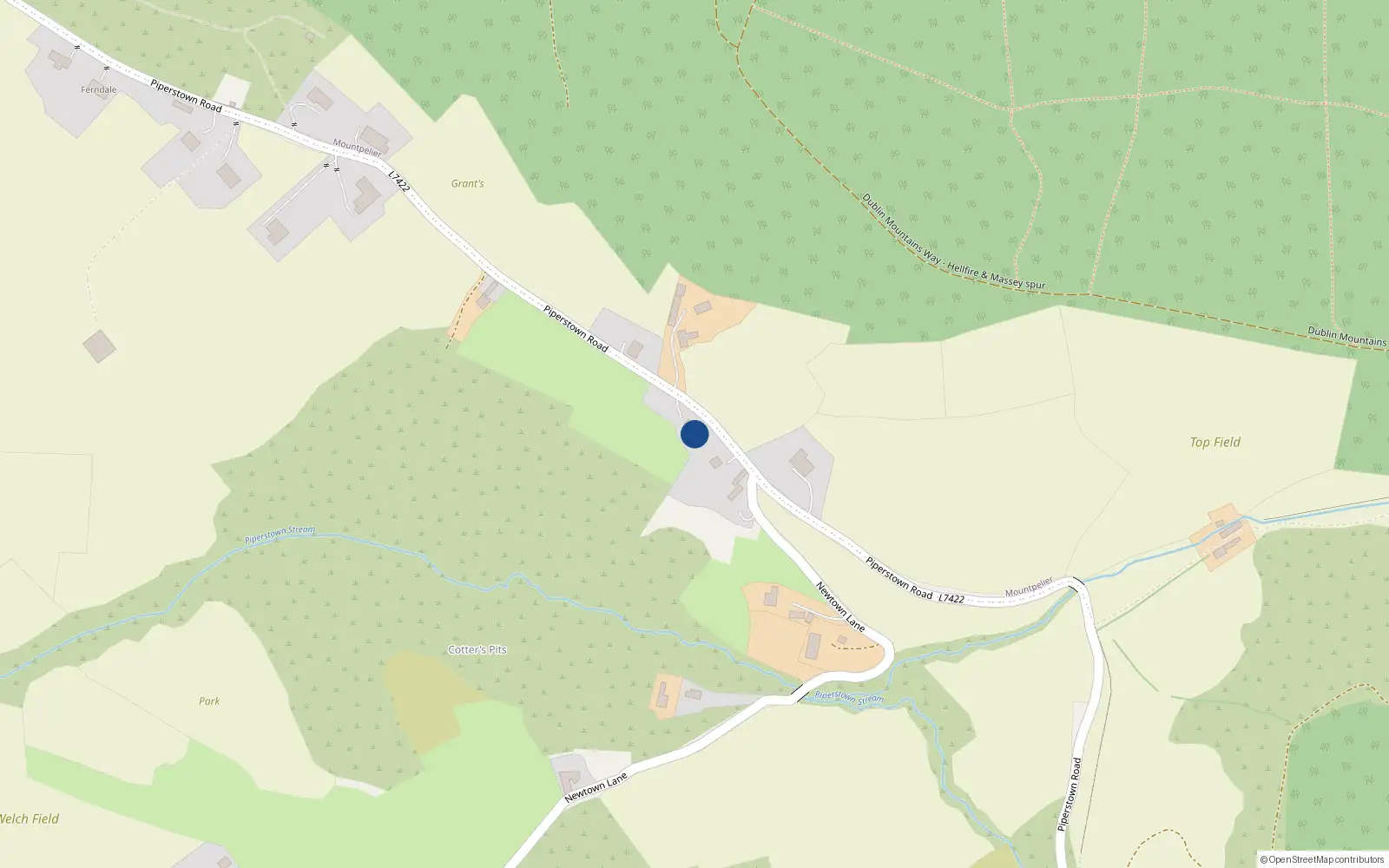 Overhead map showing the location of The Cottage, Piperstown, Dublin