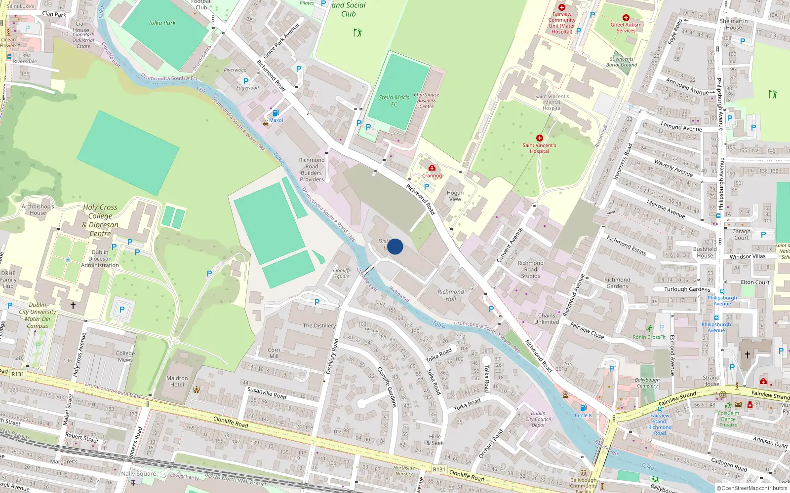 Overhead map showing the location of The Granary, 11 Distillery Lofts, Distillery Road