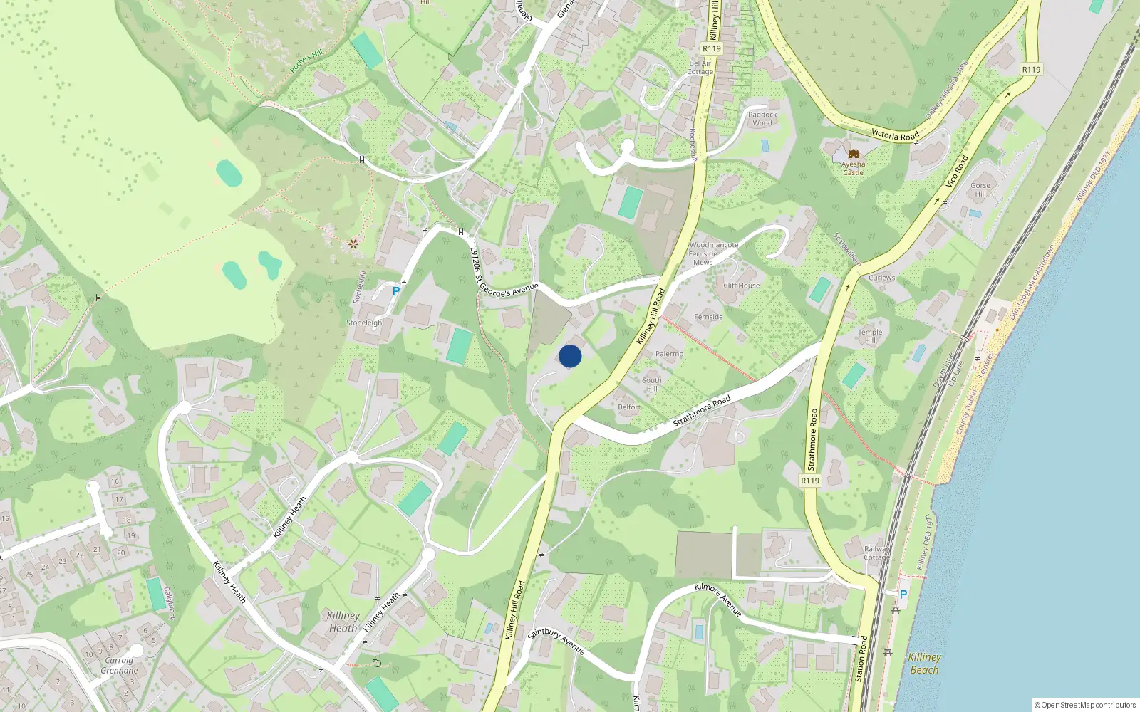 Overhead map showing the location of Killiney, Dublin, Co. Dublin
