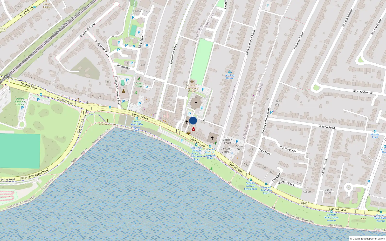 Overhead map showing the location of 62a Clontarf Road, Dublin 3