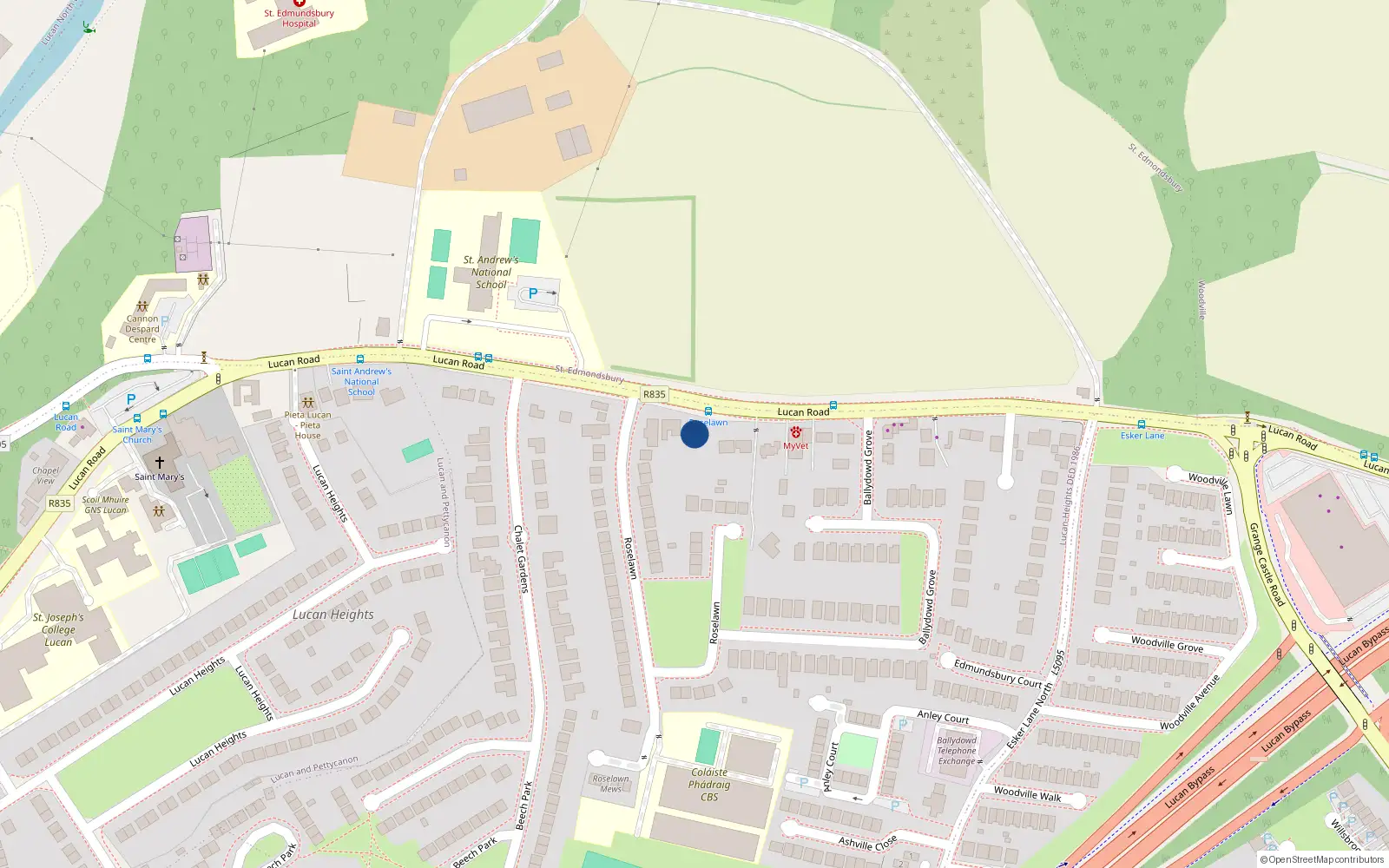 Overhead map showing the location of Ballydowd, Lucan, Co. Dublin