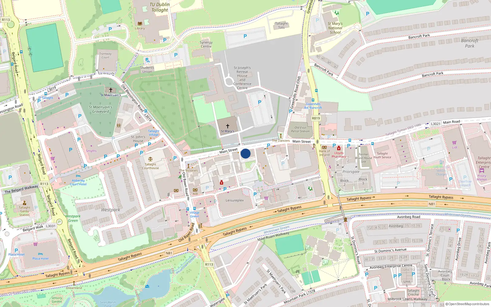 Overhead map showing the location of Main Street, Tallaght