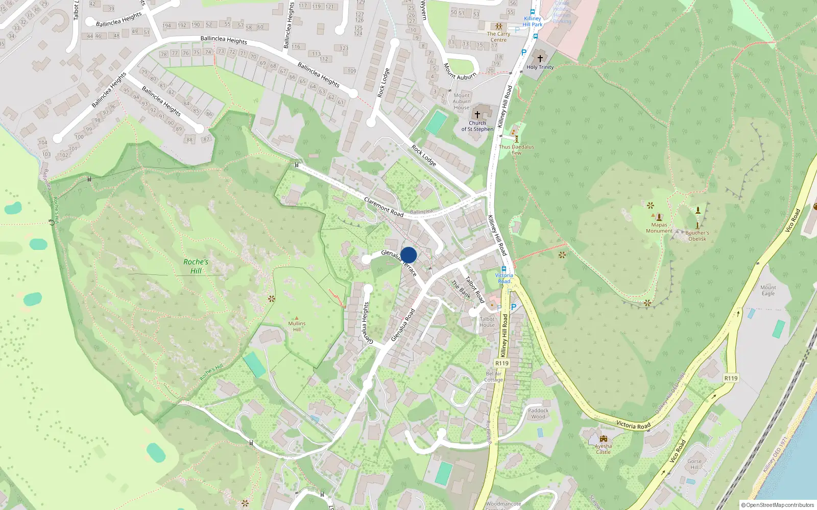 Overhead map showing the location of Rocheshill, Dublin, Co. Dublin