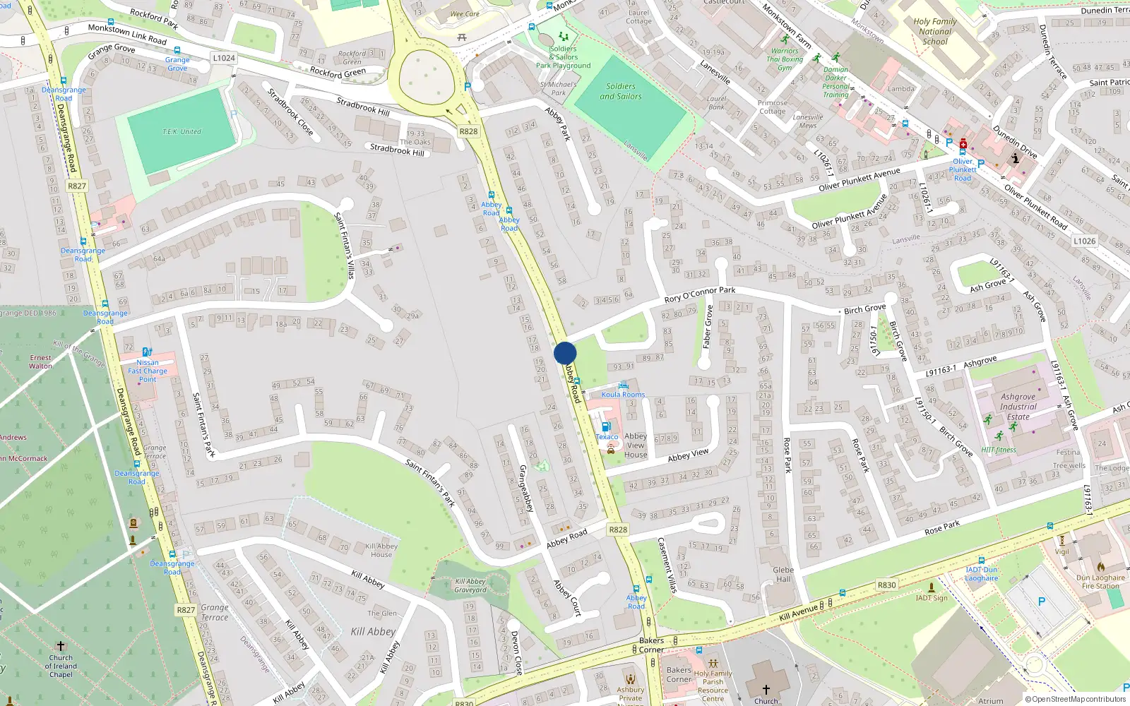 Overhead map showing the location of Abbey Road, Monkstown